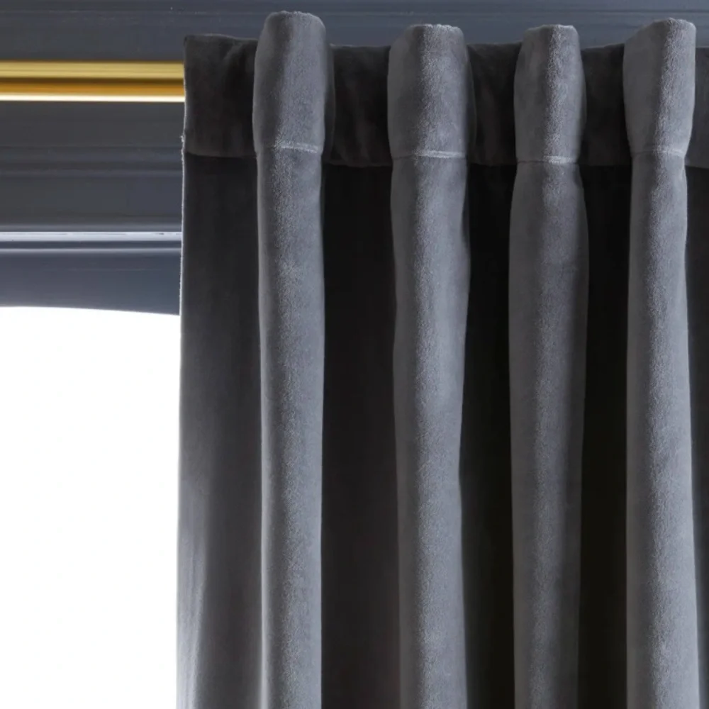 NWOT QUINCE 48x96 Cotton Velvet Room Darkening Curtain Slate 8105